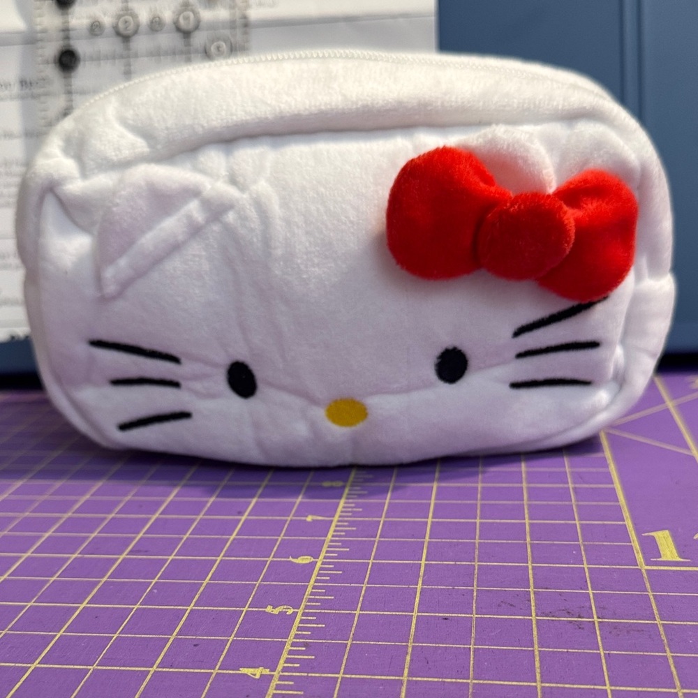 Hello Kitty White and Red Plush Cosmetic Bag